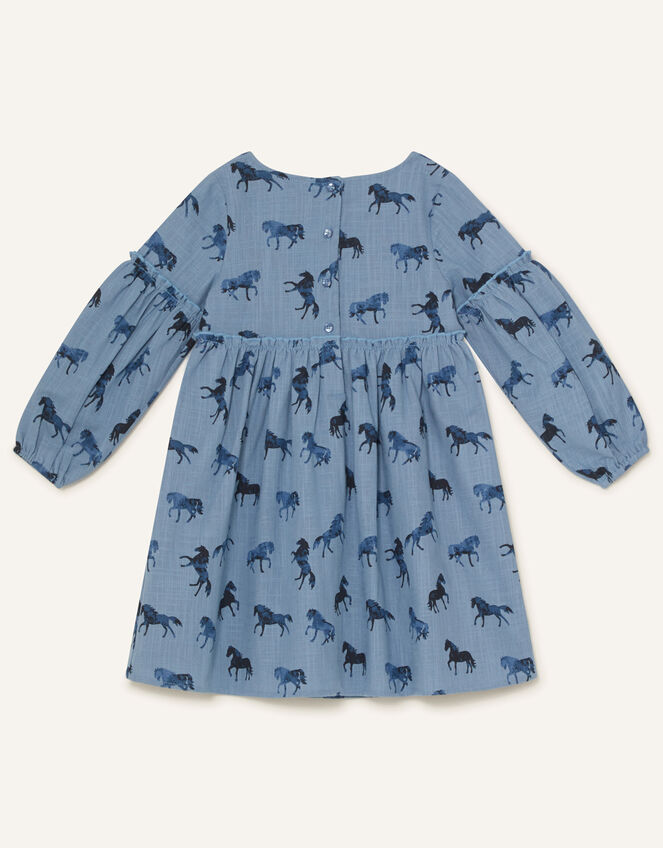 Horse Print Swing Dress, Blue (BLUE), large
