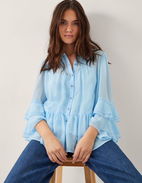 Anais Frill Swing Blouse, Blue (BLUE), large