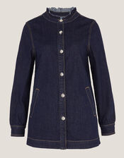 Louisa Longline Frill Denim Jacket, Blue (INDIGO), large