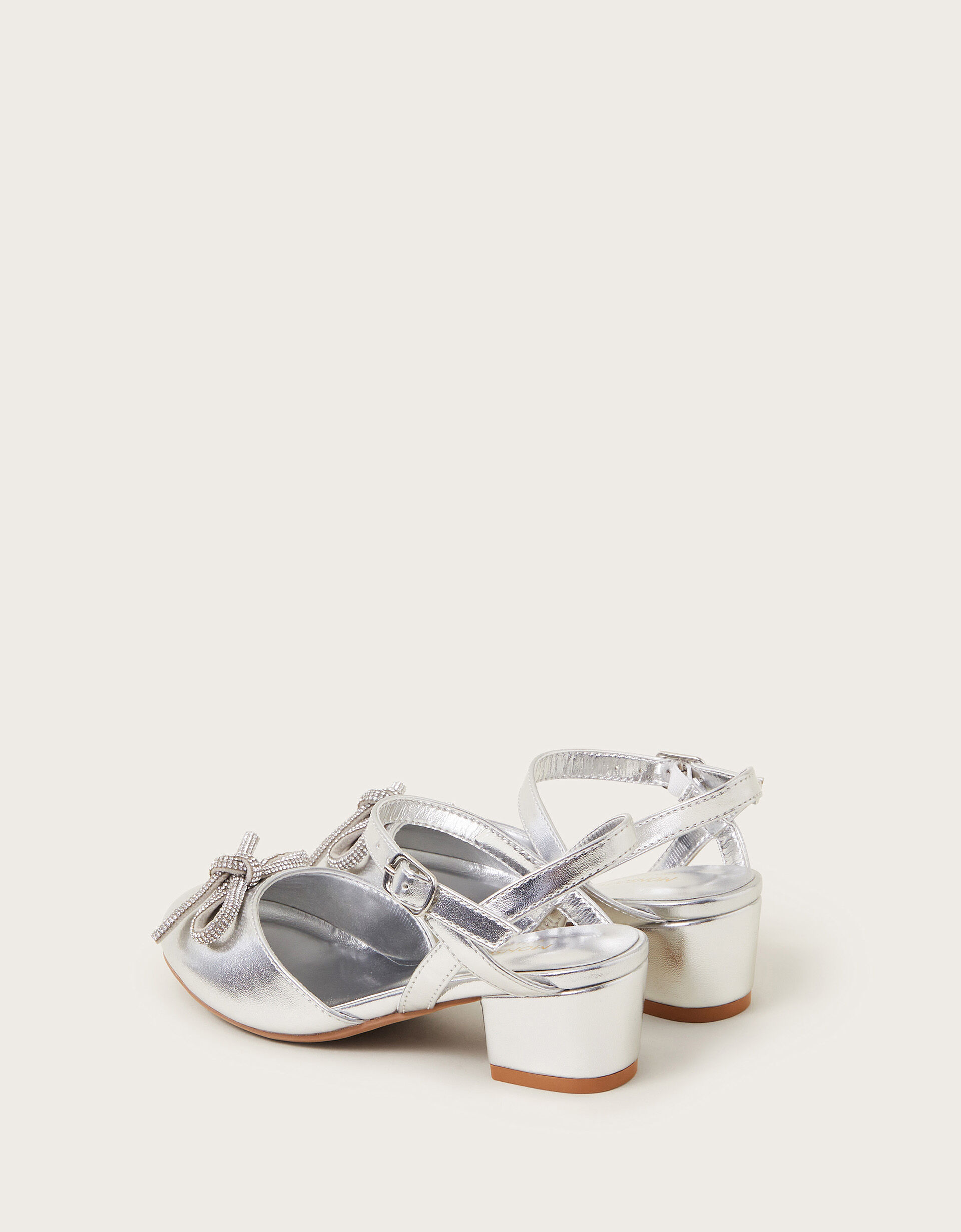 Metallic Dazzle Bow Heel Sandals Silver Shoes Monsoon UK