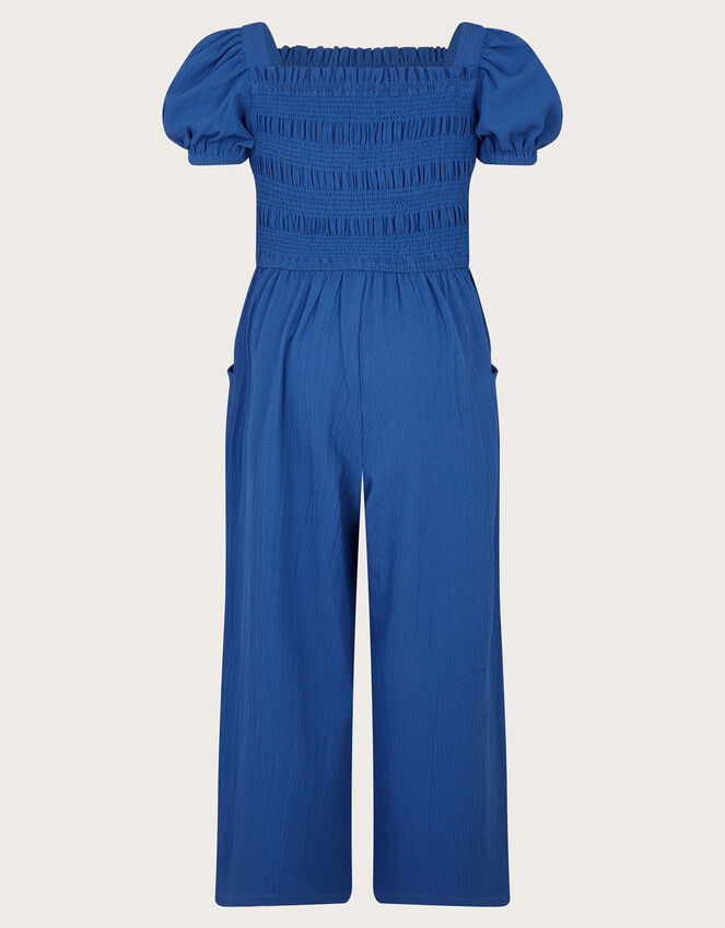 Ruffle Shirred Jumpsuit, Blue (BLUE), large