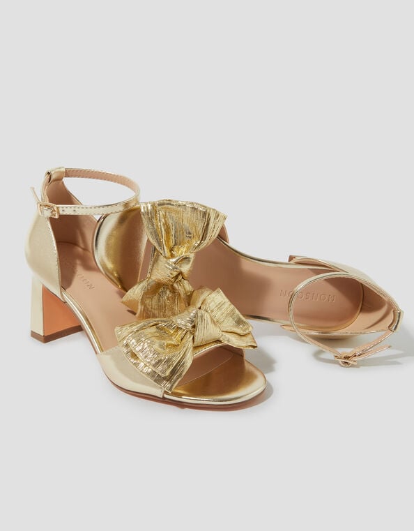 Taya Metallic Bow Heeled Sandals, Gold (GOLD), large