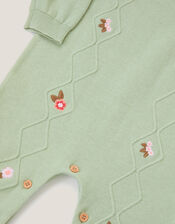 Newborn Embroidered Cable Knit Romper, Green (GREEN), large