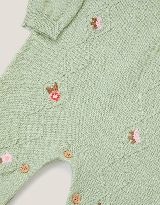 Newborn Embroidered Cable Knit Romper, Green (GREEN), large