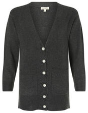 Pearly Button Knit Cardigan, Grey (CHARCOAL), large