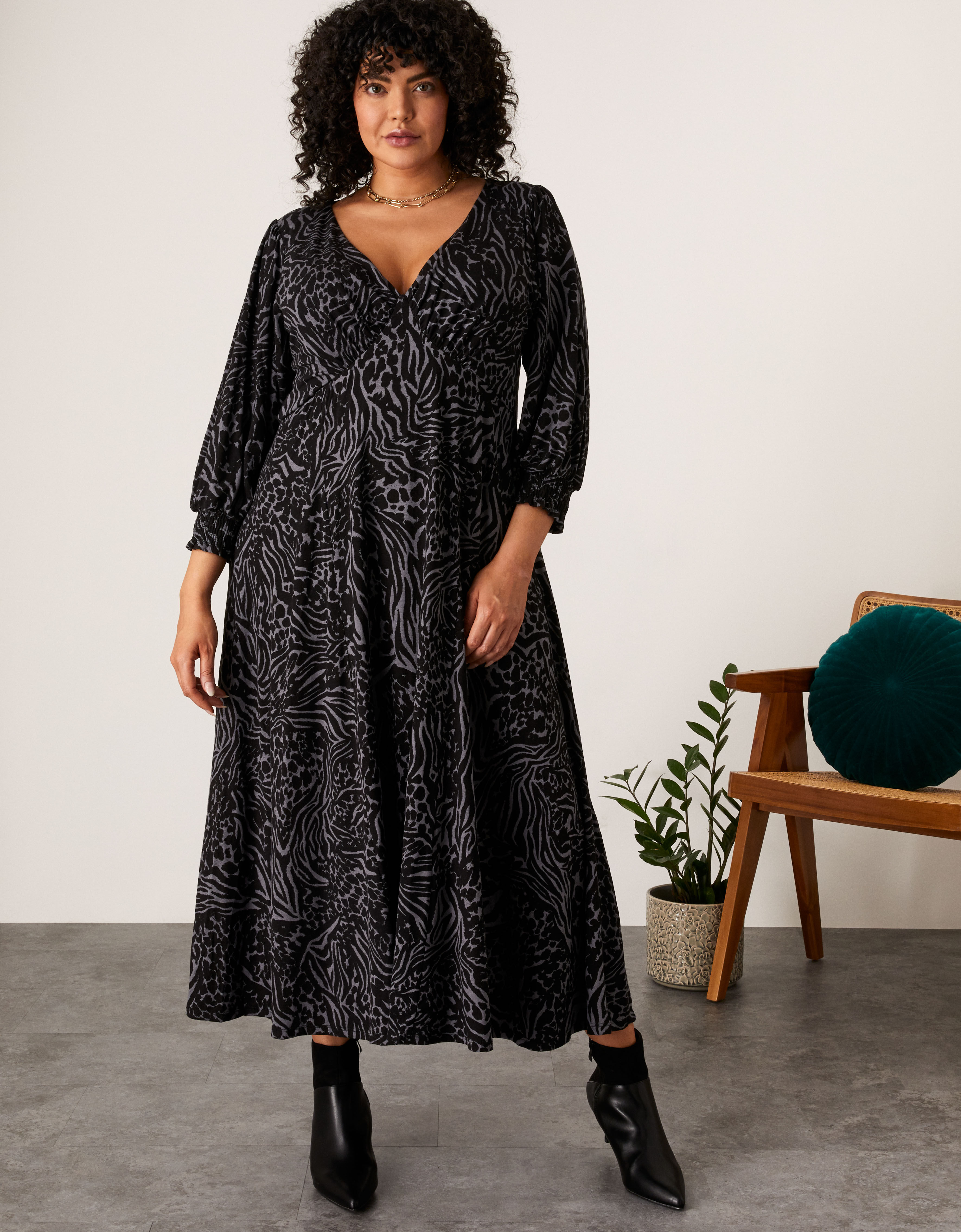 Mixed Animal Print Jersey Dress Grey