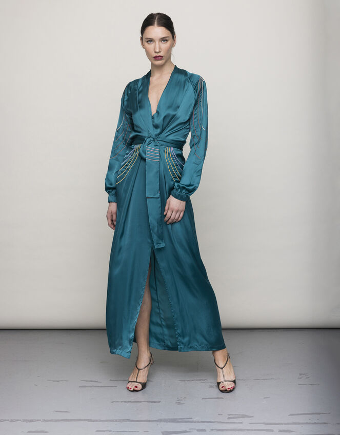 Tallulah and Hope Long Length Satin Maxi Dress, Green (GREEN), large