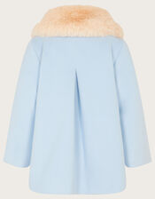 Baby Bow Faux Fur Trim Coat, Blue (PALE BLUE), large