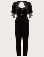 Jamie Stretch Velvet Jumpsuit with Recycled Polyester, Black (BLACK), large