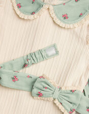 Newborn Floral Bodysuit Leggings and Headband Set, Green (GREEN), large