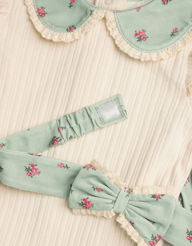 Newborn Floral Bodysuit Leggings and Headband Set, Green (GREEN), large