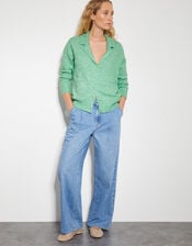 Cora V-Neck Collared Cardigan, Green (GREEN), large