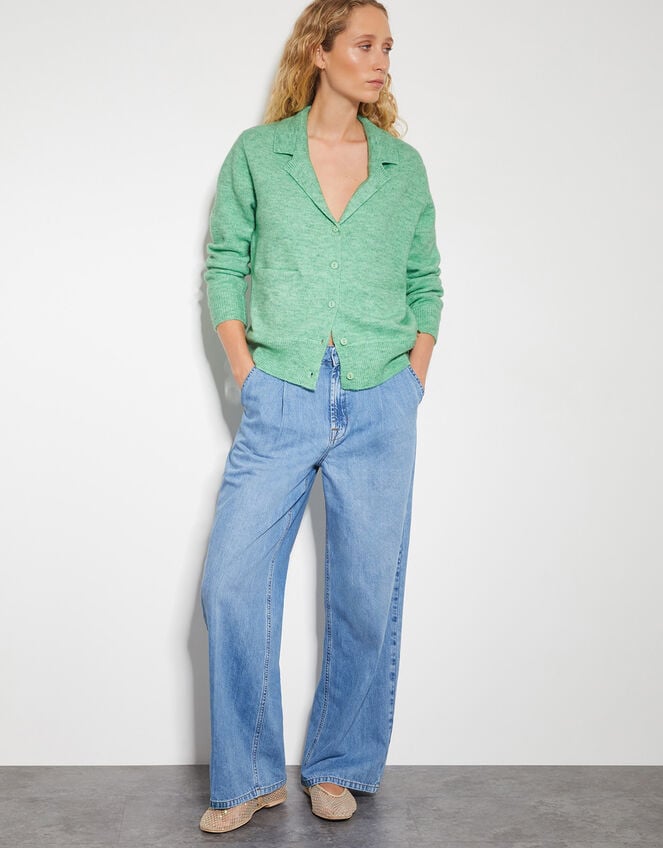 Cora V-Neck Collared Cardigan, Green (GREEN), large