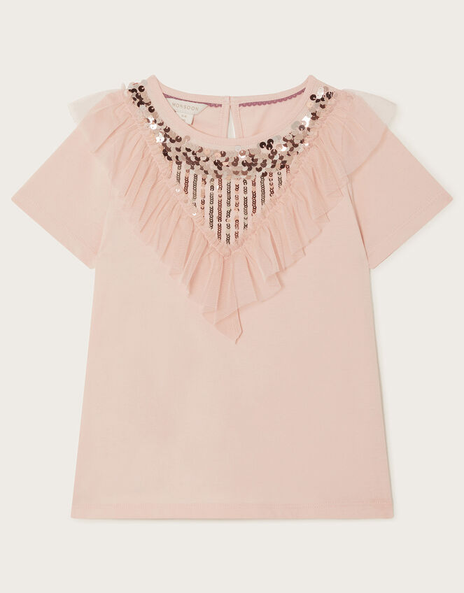 Ruffle Sequin T-Shirt, Pink (PINK), large