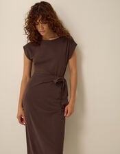 Tiff Tie Side Jersey Midi Dress, Brown (CHOCOLATE), large