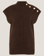 Coli High Neck Cable Knit Vest, Brown (CHOCOLATE), large