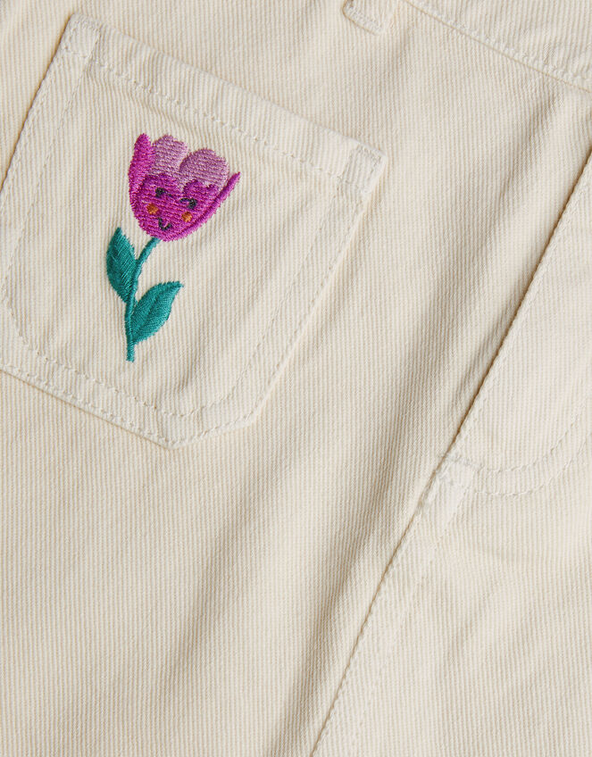 Tulip Embroidered Denim Skirt, Cream (CREAM), large