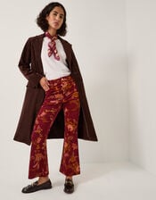 Yasmina Floral Corduroy Flare Trousers, Red (CHERRY), large