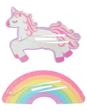 2 Fantasy Unicorn Rainbow Hair Clips, , large