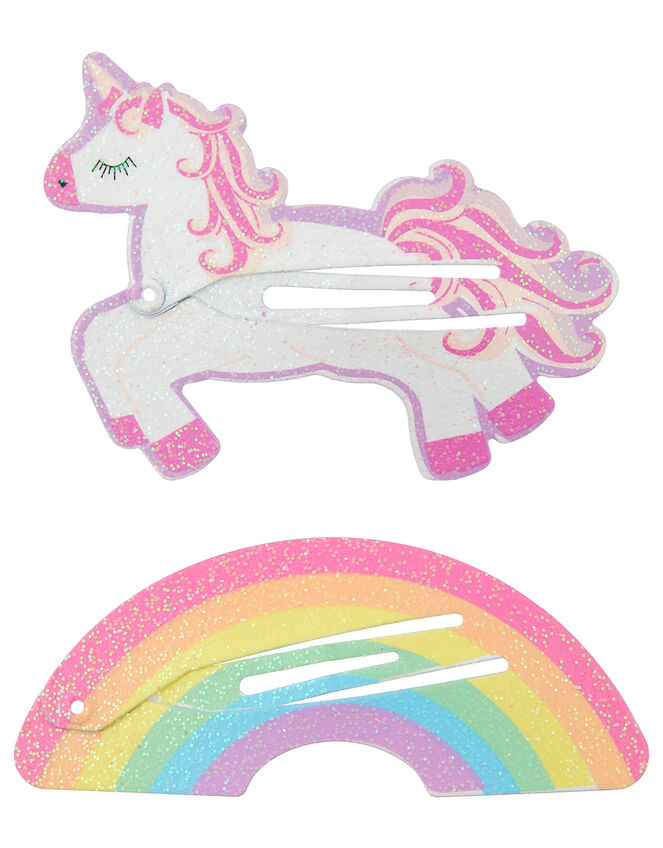 2 Fantasy Unicorn Rainbow Hair Clips, , large