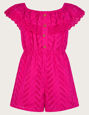 Broderie Ruffle Playsuit, Pink (PINK), large