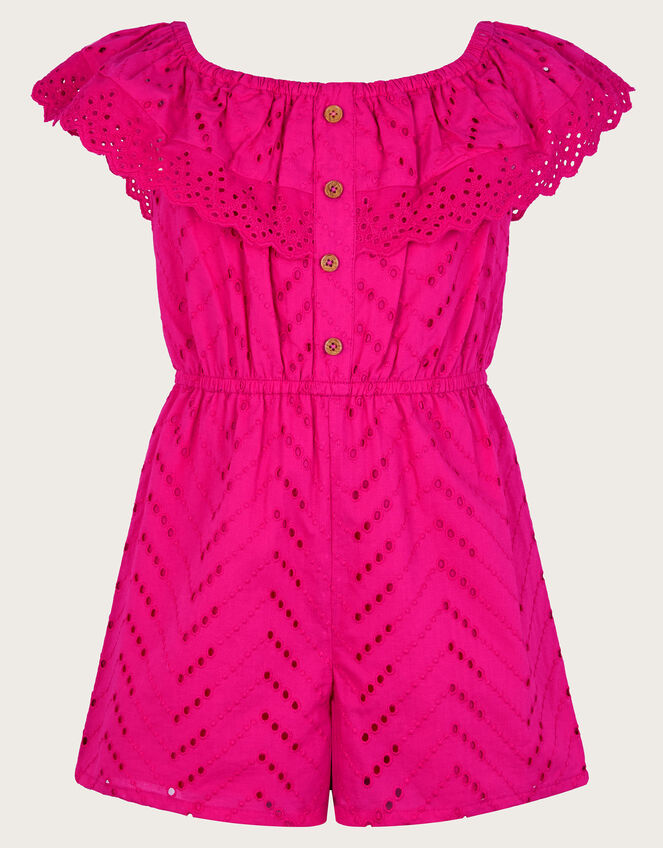 Broderie Ruffle Playsuit, Pink (PINK), large