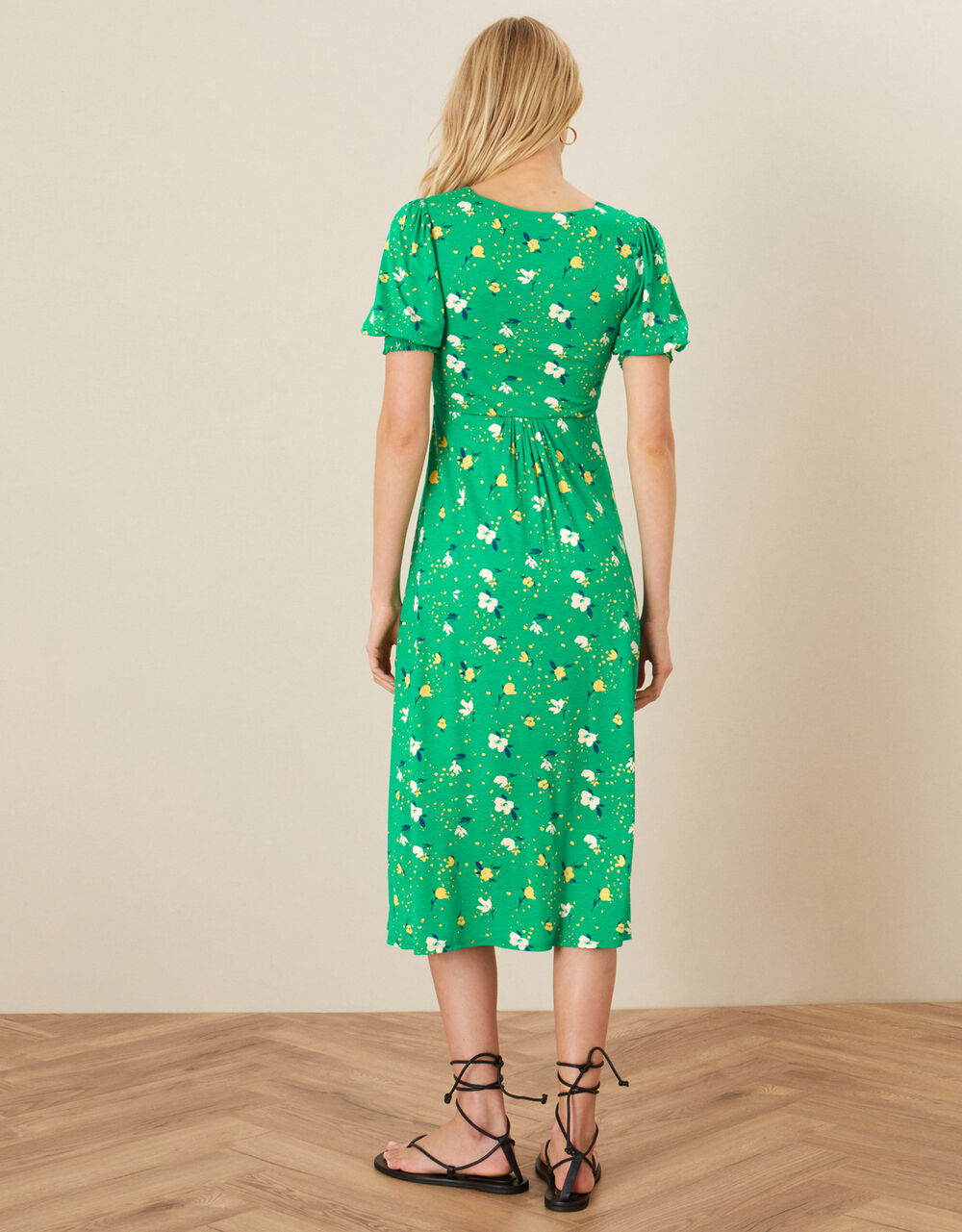 Nicky Floral Shirred Jersey Dress Green