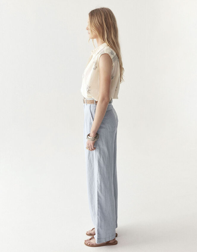 Maison Hotel Marisa Wide Leg Linen Trousers, Blue (BLUE), large