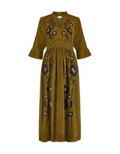 Forest Green Warm Cotton Corduroy Fit and Flare Maxi Dress main image 1