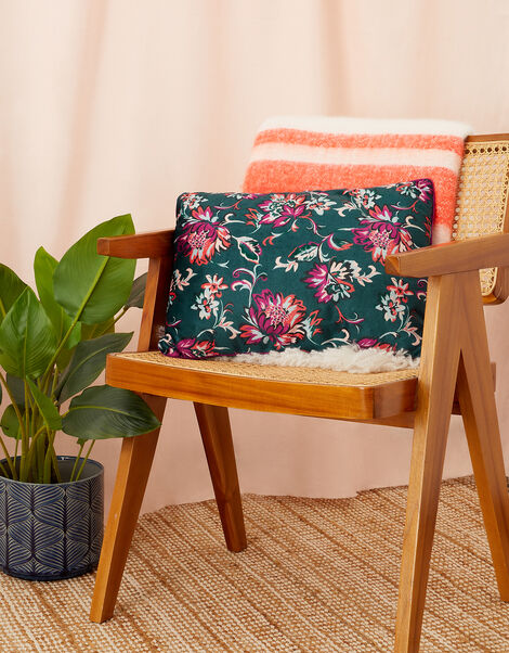 Velvet Floral Print Rectangular Cushion, , large