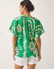 Kristen Floral Cotton Shirt, Green (GREEN), large
