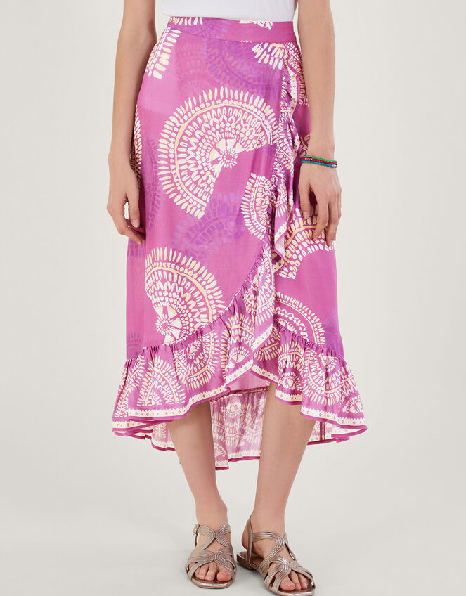 Printed Mock Wrap Skirt, Purple (LILAC), large