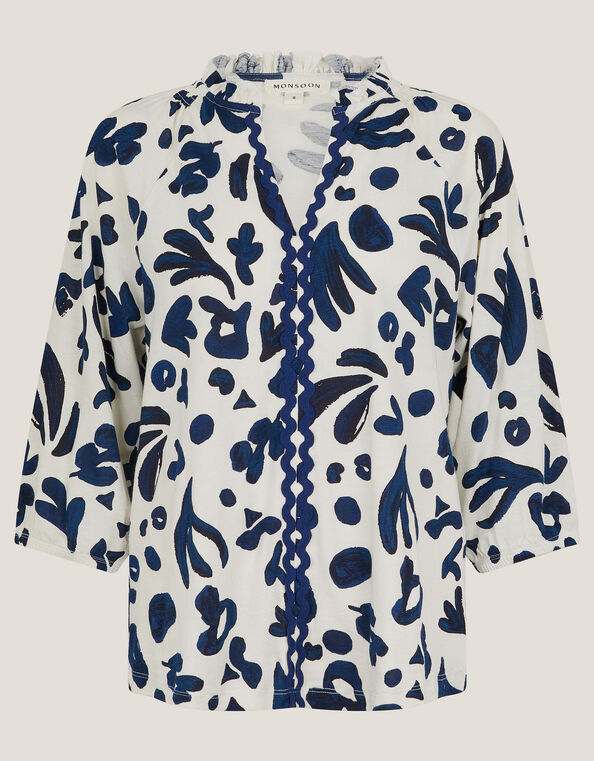 Rosie Abstract Print Jersey Blouse, Ivory (IVORY), large
