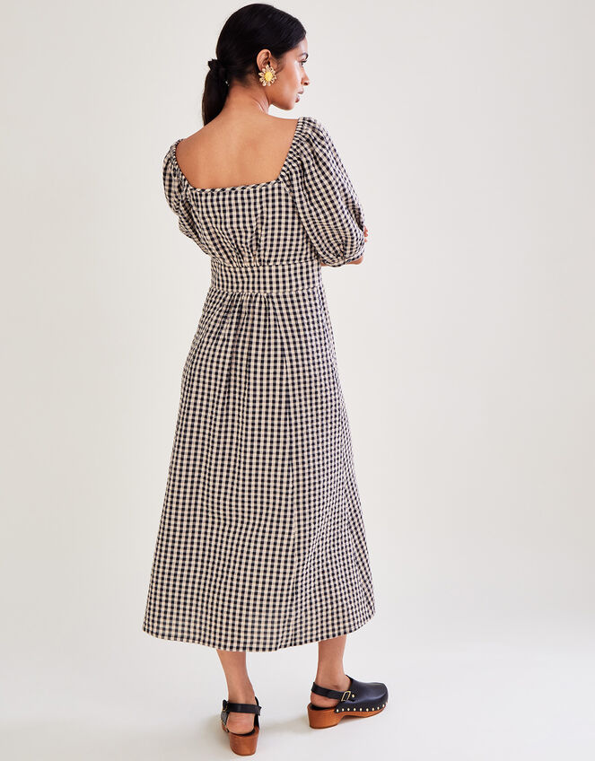 Check Print Button Through Midi Dress, Brown (TAUPE), large