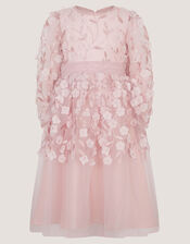 Oona Long Sleeve Floral Appliqu&eacute; Party Dress, Pink (PINK), large