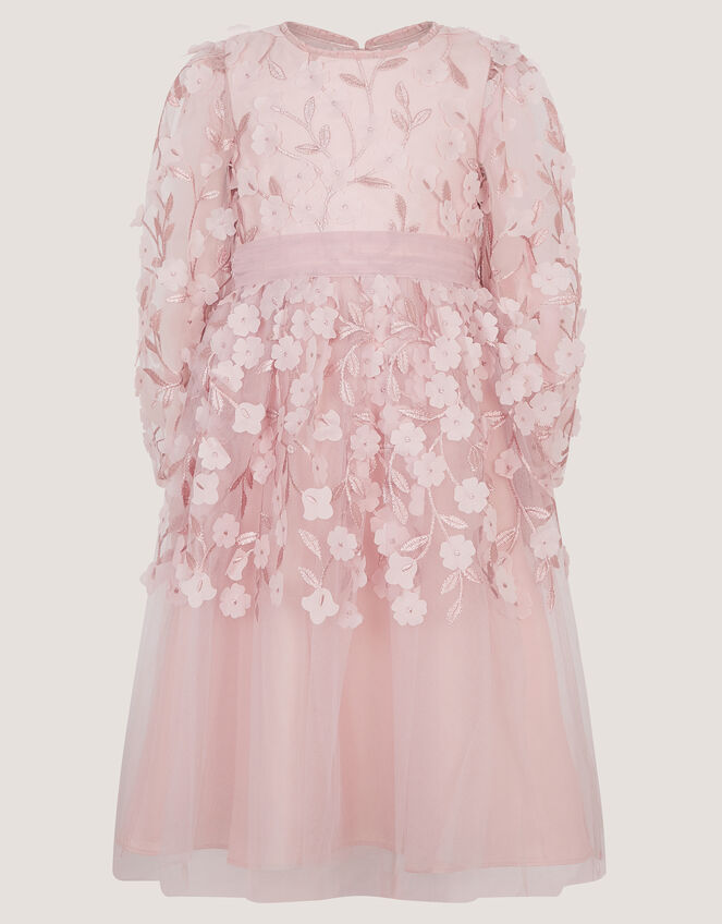 Oona Long Sleeve Floral Appliqu&eacute; Party Dress, Pink (PINK), large