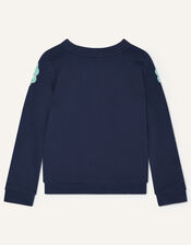 Owl Applique Embellished Sweatshirt, Blue (NAVY), large