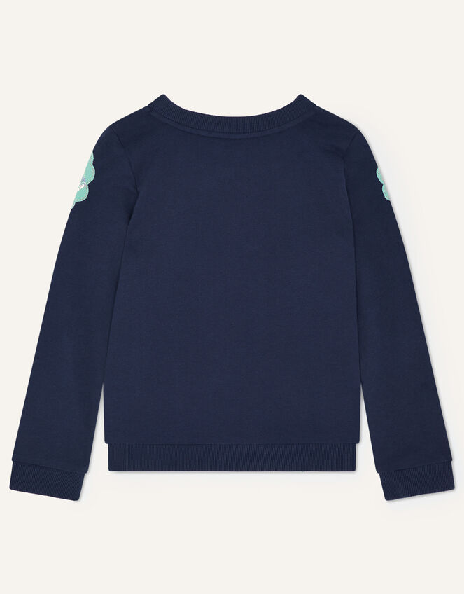 Owl Applique Embellished Sweatshirt, Blue (NAVY), large