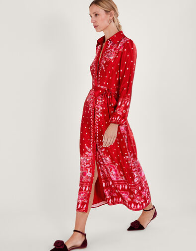 Shiloh Satin Shirt Dress, Red (RED), large