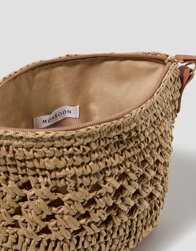 Amber Raffia Crochet Cross-Body Bag, , large