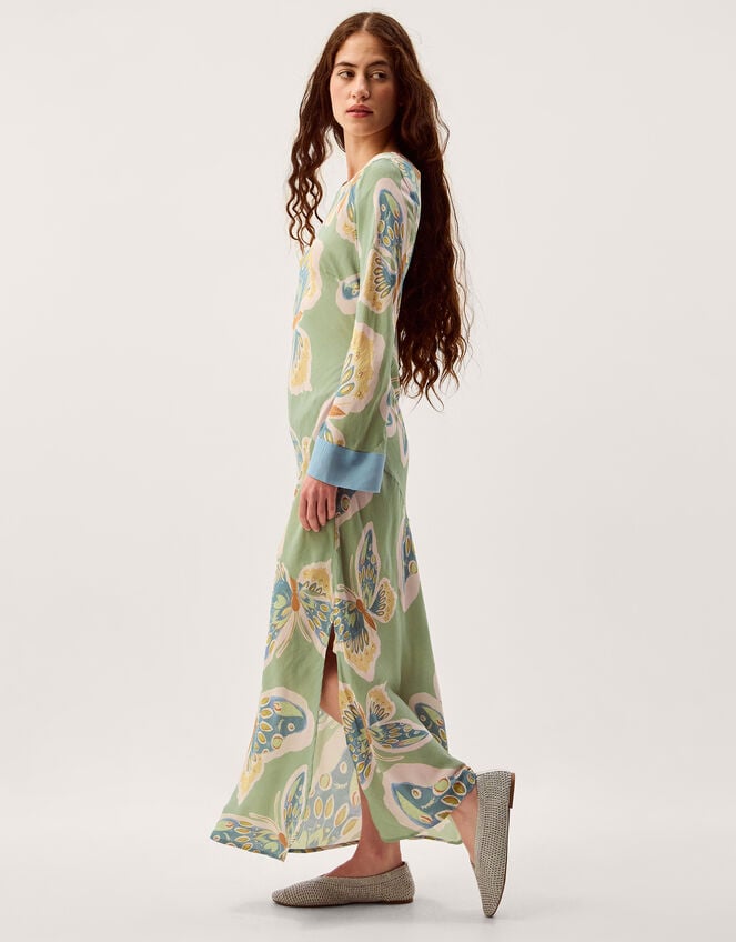 Clemence Aurelie Butterfly Long Sleeve Maxi Dress, Green (SAGE), large
