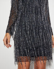 Sylvia Embellished Fringe Dress, Black (BLACK), large