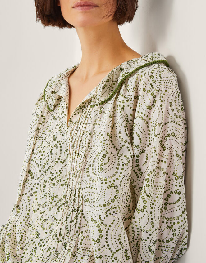 Delma Pintuck Floral Frilly Blouse, Ivory (IVORY), large