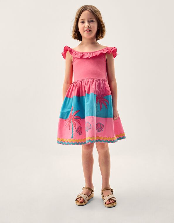 Shell Embroidered Colourblock Dress, Pink (PINK), large