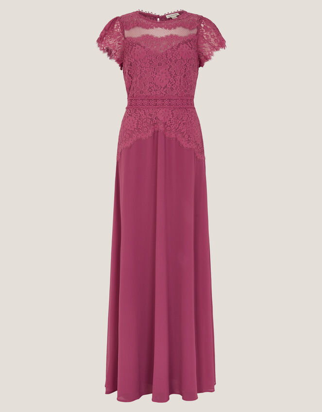 Monike Short Sleeve Lace Bridesmaid Dress, DARK PINK, large