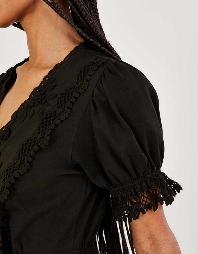 Jersey Crochet Trim Midi Dress, Black (BLACK), large