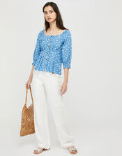Samia Spot Blouse in Organic Cotton, Blue (BLUE), large