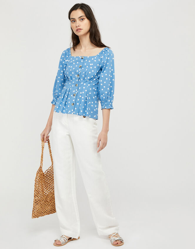Samia Spot Blouse in Organic Cotton, Blue (BLUE), large