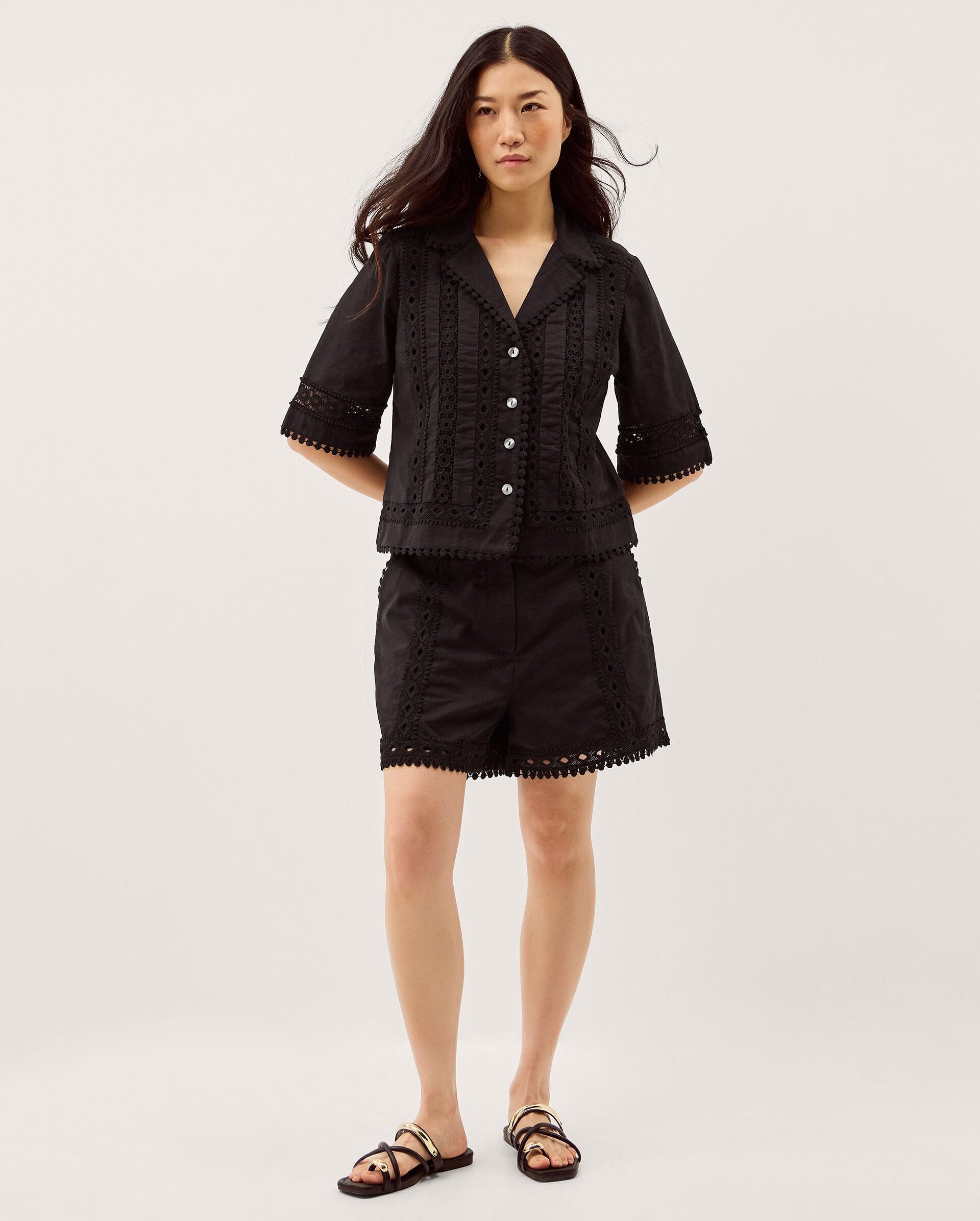 Irina Lace Trim Shorts Black | Trousers & Shorts | Monsoon UK.