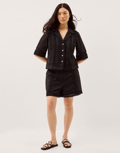 Irina Lace Trim Shorts, Black (BLACK), large